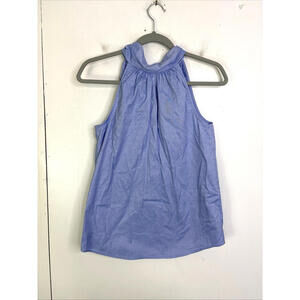 J Crew Top Womens 00 Oxford Sleeveless High Neck Bow Tie Halter Cotton Blue